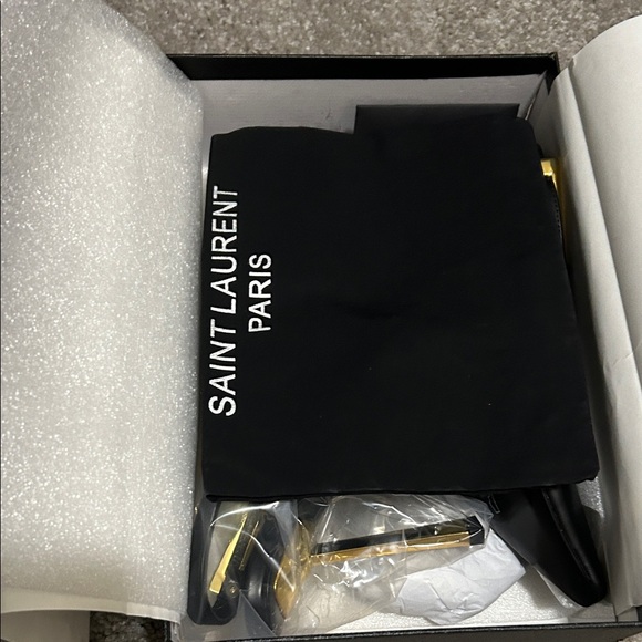 Saint Laurent Black Lee Leather Heels with Gold Heel - Picture 8 of 9